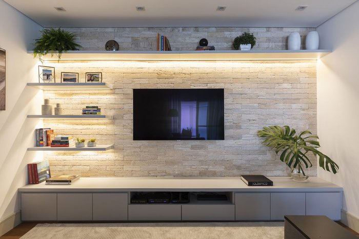 LED strip TV panel to highlight shelves