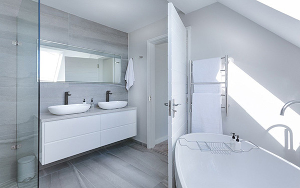 Bathroom with matte black faucet