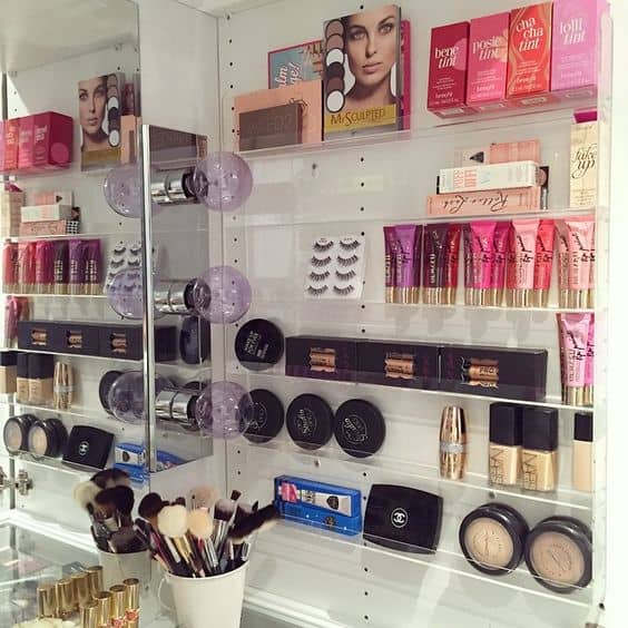 9-Display your makeup on shelves