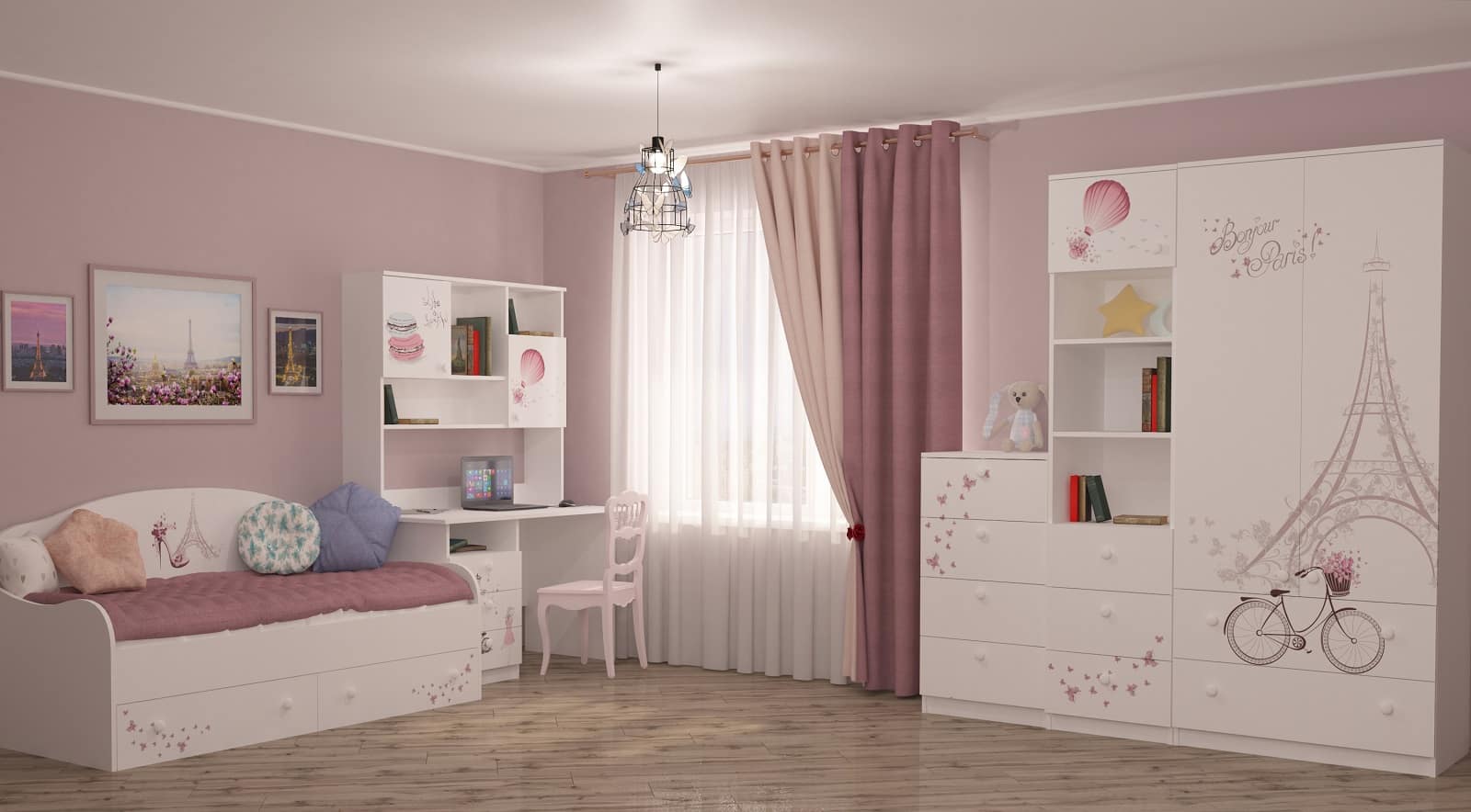 6 Tips for Designing Better Kids Rooms. Simple decor with pale pink walls, linoleum on the floor and white ceiling/furniture