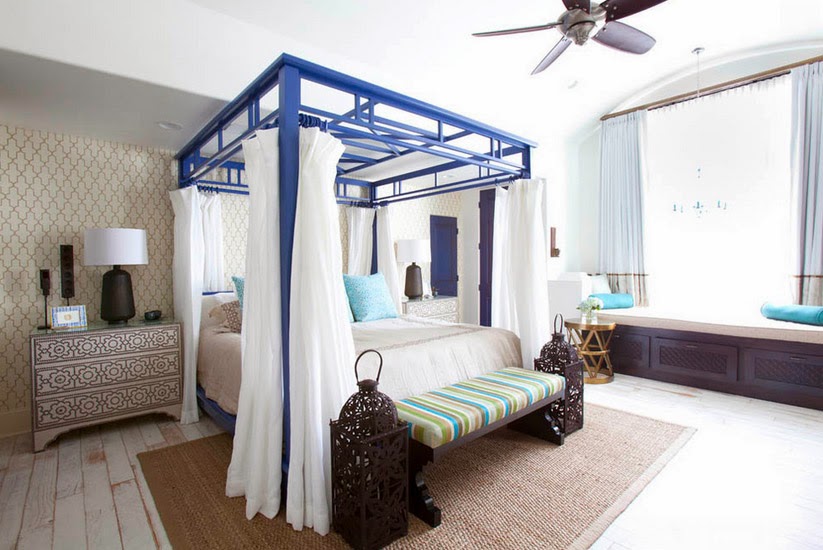 Bed Canopy in Bedroom Interior Photo Ideas. Gorgeous blue frame for king size bed in Ottoman style