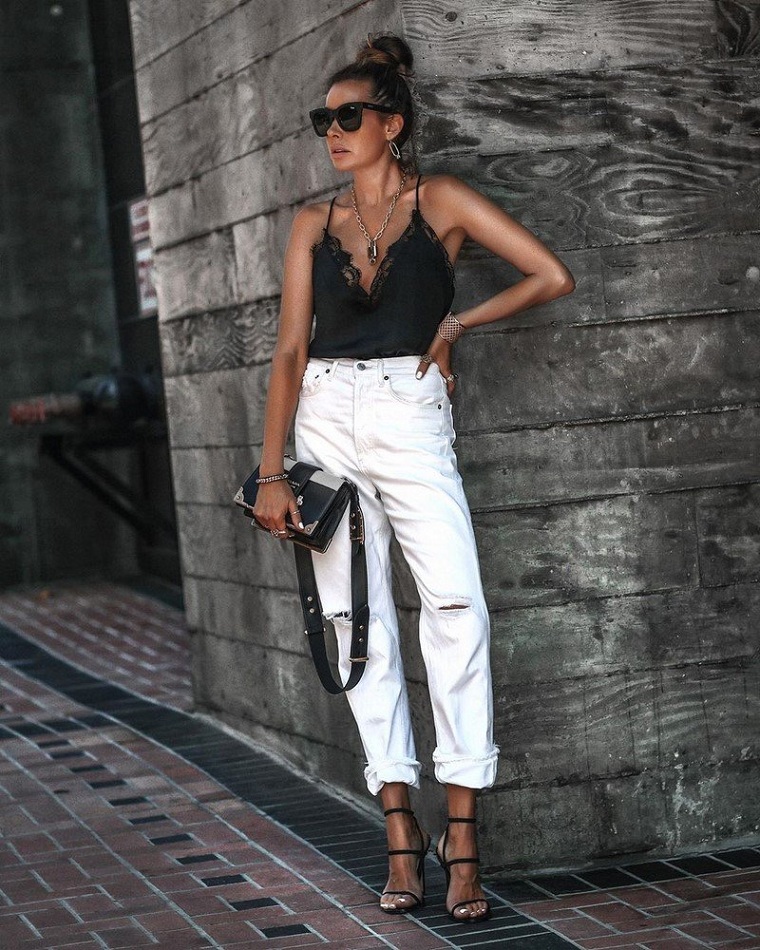 Combine jeans-top-white-black