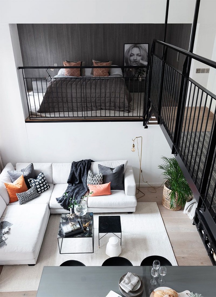 Decoration-loft-small-bed-living room