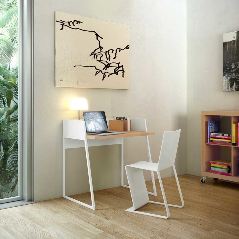 Oak and white metal table with a clean design