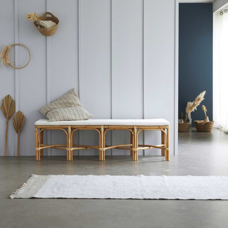 Rattan bench for bohemian decor