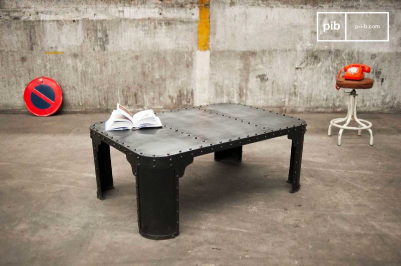 Riveted industrial metal coffee table