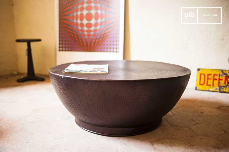 Round hammered metal coffee table