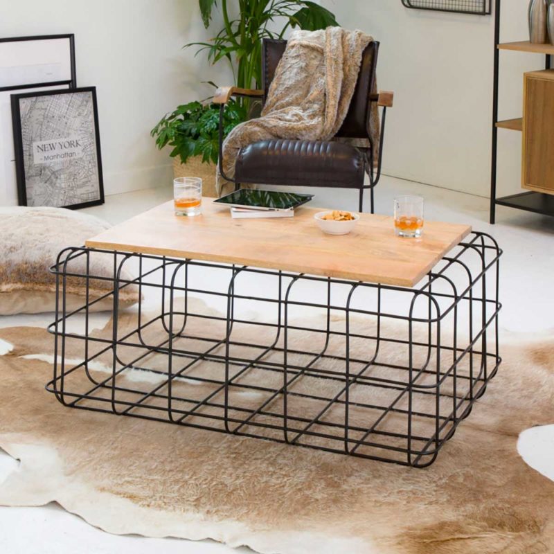 Original living room table made of metal and wood