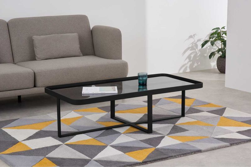 Rectangular black glass coffee table