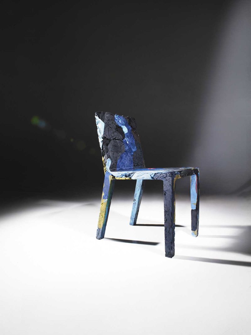 Original: a blue chair made from recycled denim