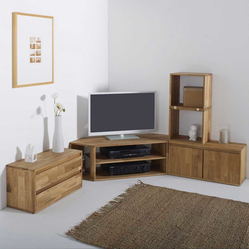 Corner wooden TV cabinet to create