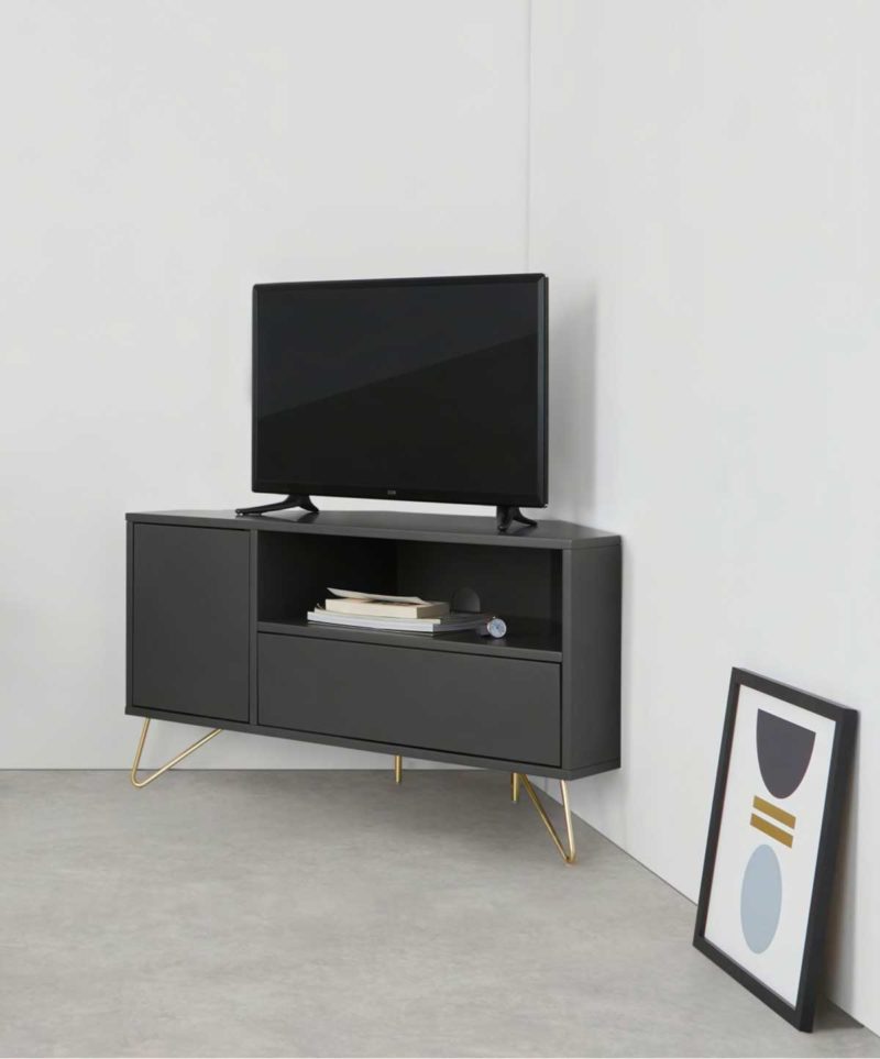 Dark grey corner TV cabinet