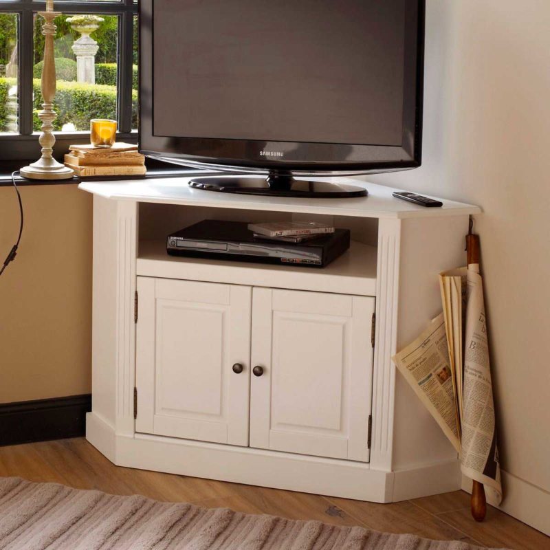 White corner TV cabinet