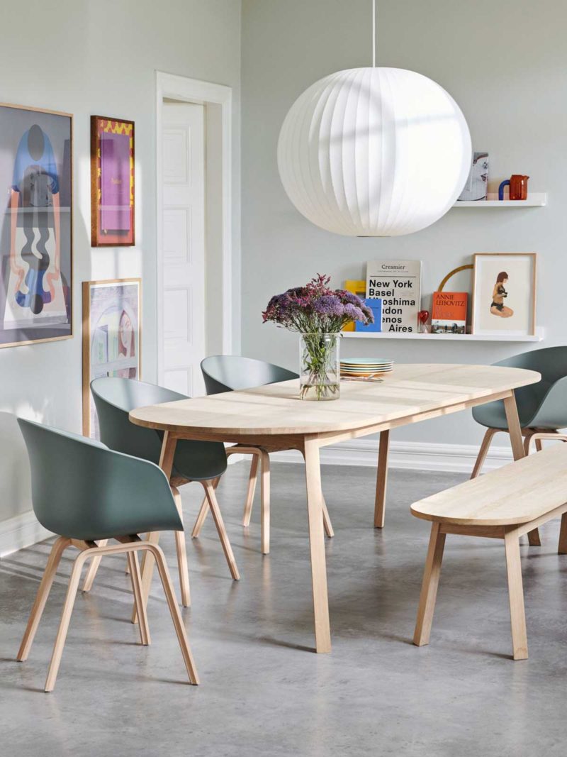 Dining room with rectangular table and counter