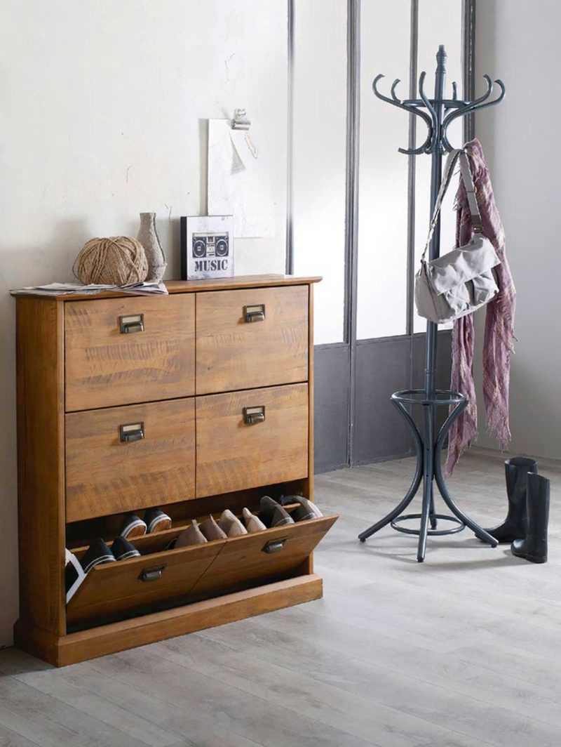 Industrial style wooden shoe cabinet