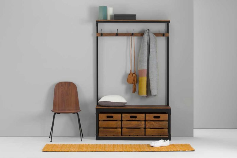 Industrial shoe cabinet with bench and coat rack