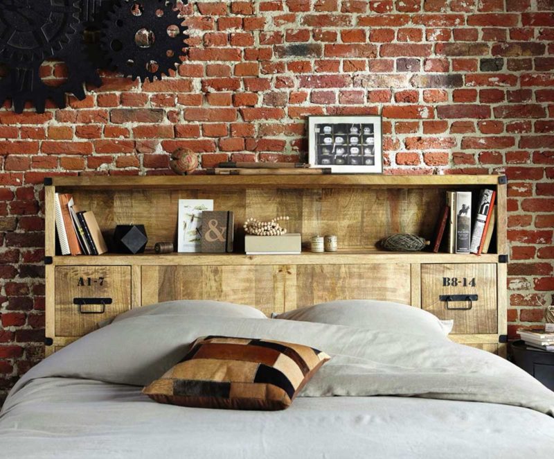 Industrial style storage headboard