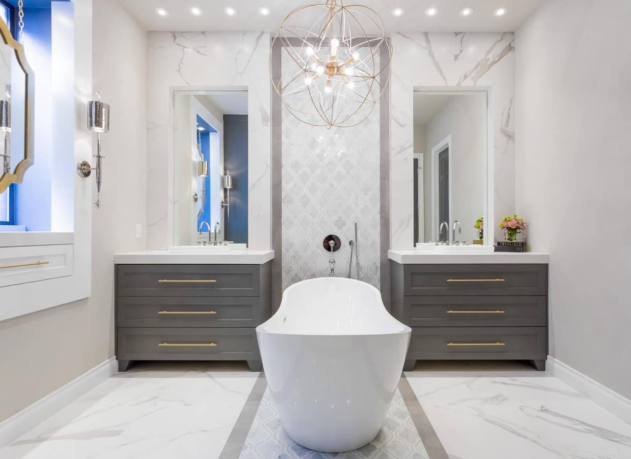 Bathroom Trends for 2025. Brass elements in a stylish and modern designed bathroom