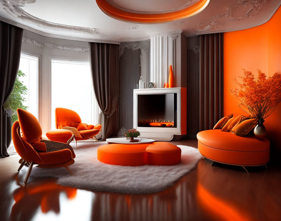 Stylish and elegant living room with light orange interior 2025