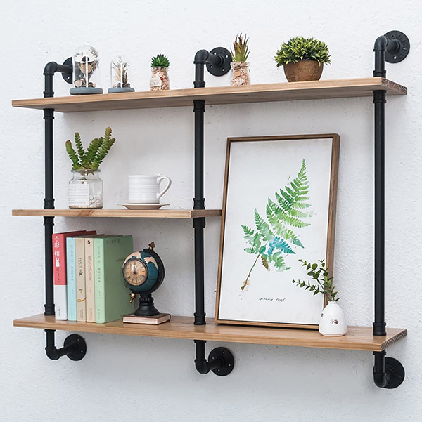 DIY shelf made of pipes and wood