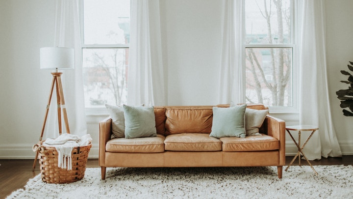 living room in white and earth tones