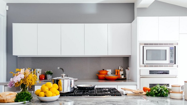 white furnished kitchen