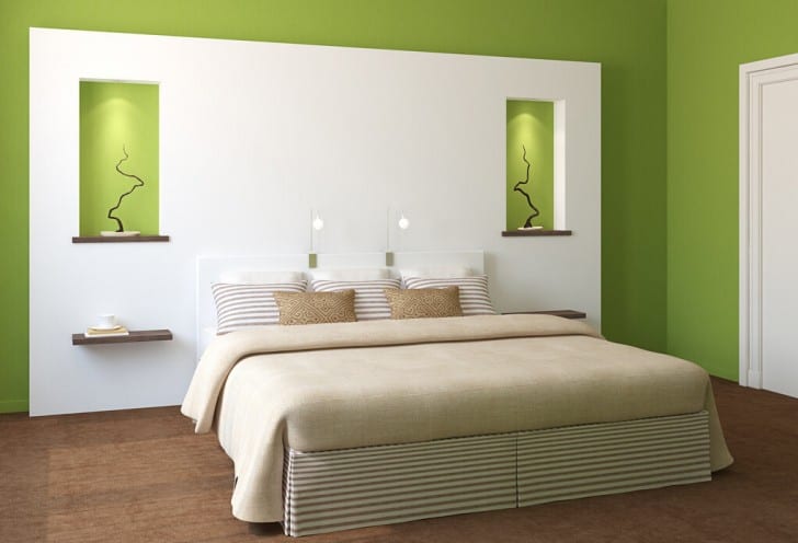 Green and white bedroom