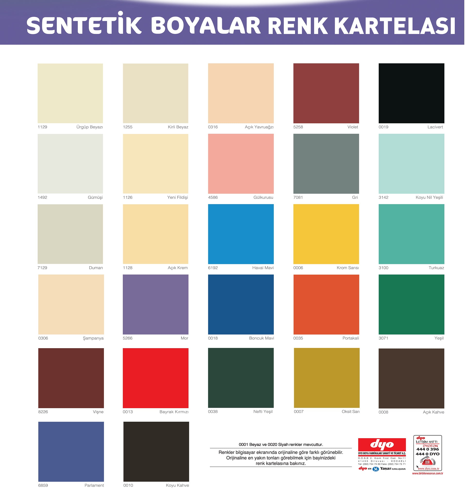 DYO Synthetic Paint Chart