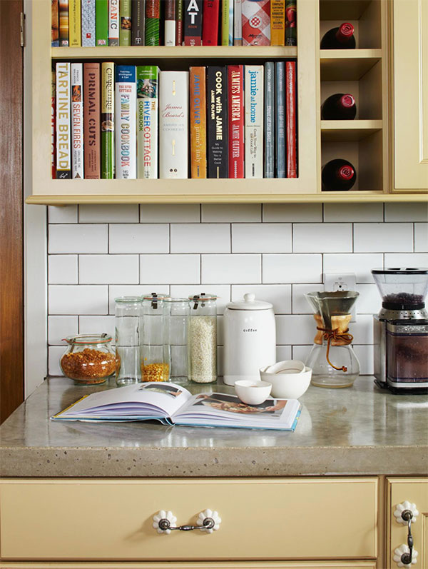 decorate with books in kitchen organization