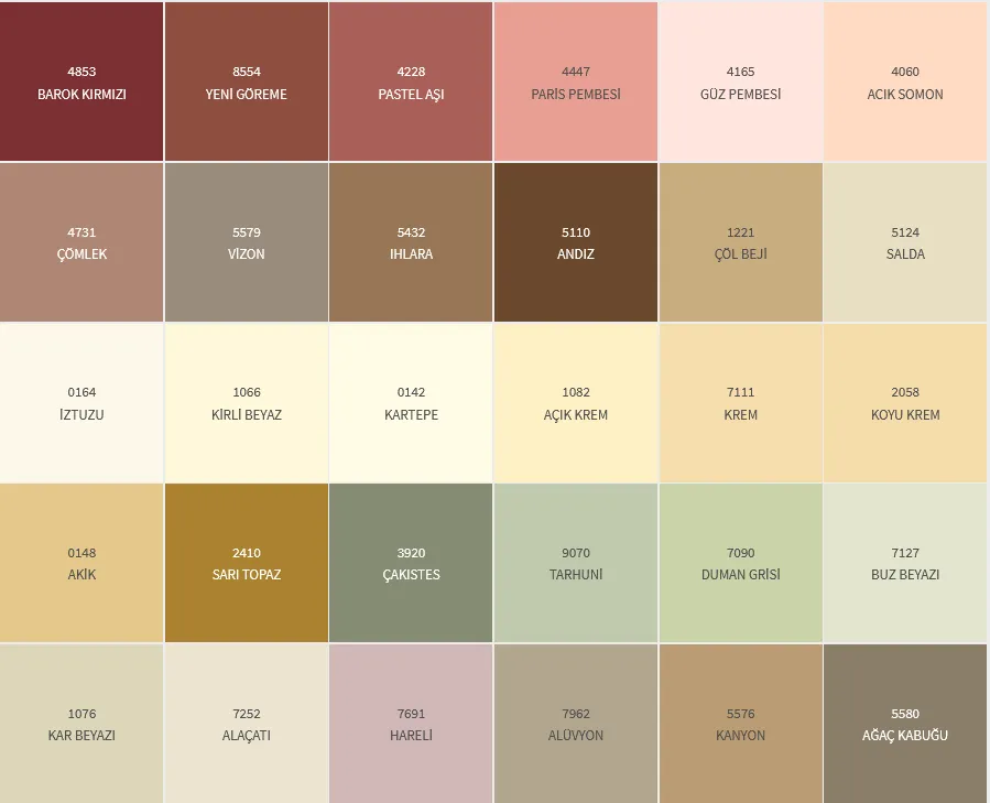 Dyo exterior color chart 1