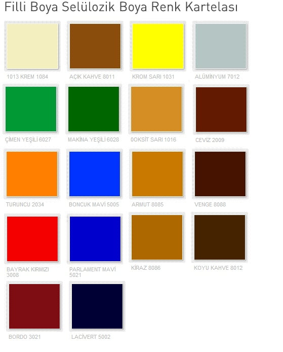 Filli Boya Cellulosic Paint Color Chart