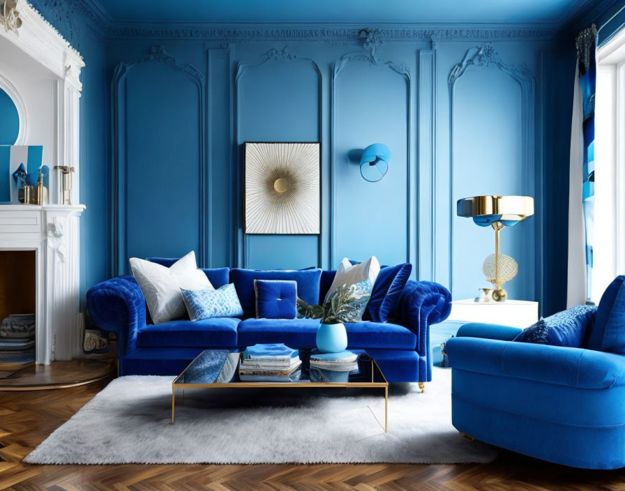 Living Room with Blue Painted Walls