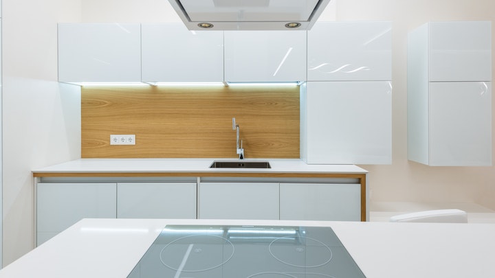 straight striped white kitchen